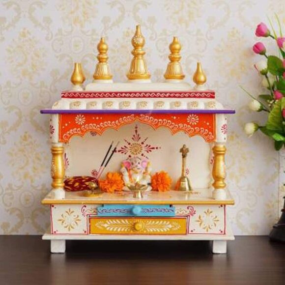 Wood Home Temple (15 x 8 x 18 inch) Temple Pooja Mandir for Home Stand Wooden Temple