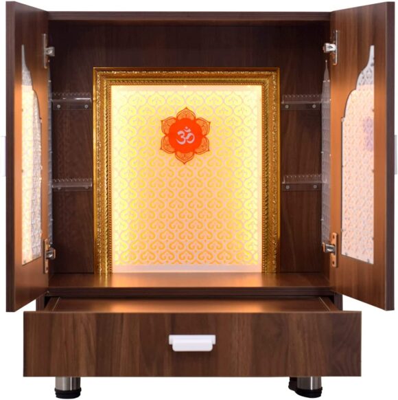 Home Temple / Home Mandir / Wooden Mandir with Doors in Walnut Brown Colour - Image 3