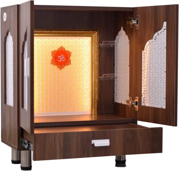 Home Temple / Home Mandir / Wooden Mandir with Doors in Walnut Brown Colour - Image 4