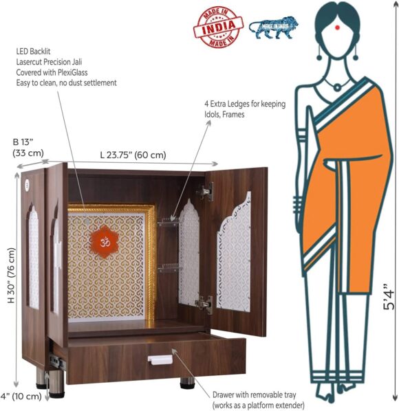 Home Temple / Home Mandir / Wooden Mandir with Doors in Walnut Brown Colour - Image 6