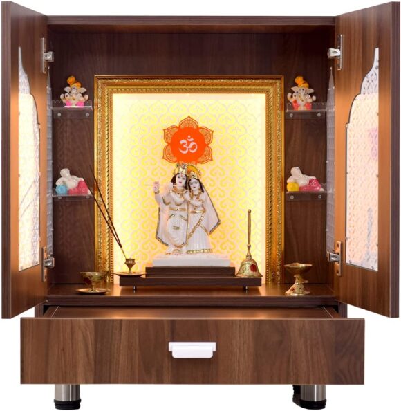 Home Temple / Home Mandir / Wooden Mandir with Doors in Walnut Brown Colour - Image 7