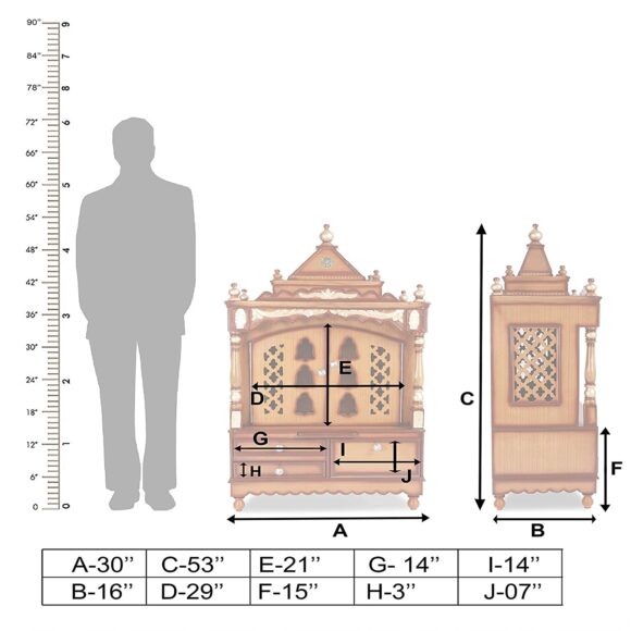 Space Large Wooden Temple / Big Size Pooja Mandir with door – Floor Rested Pooja Temple with Premium Gloss Finish / Made with 100% Teak Wood - Teak ply / Pooja Stand (Teak Gold) - Image 4