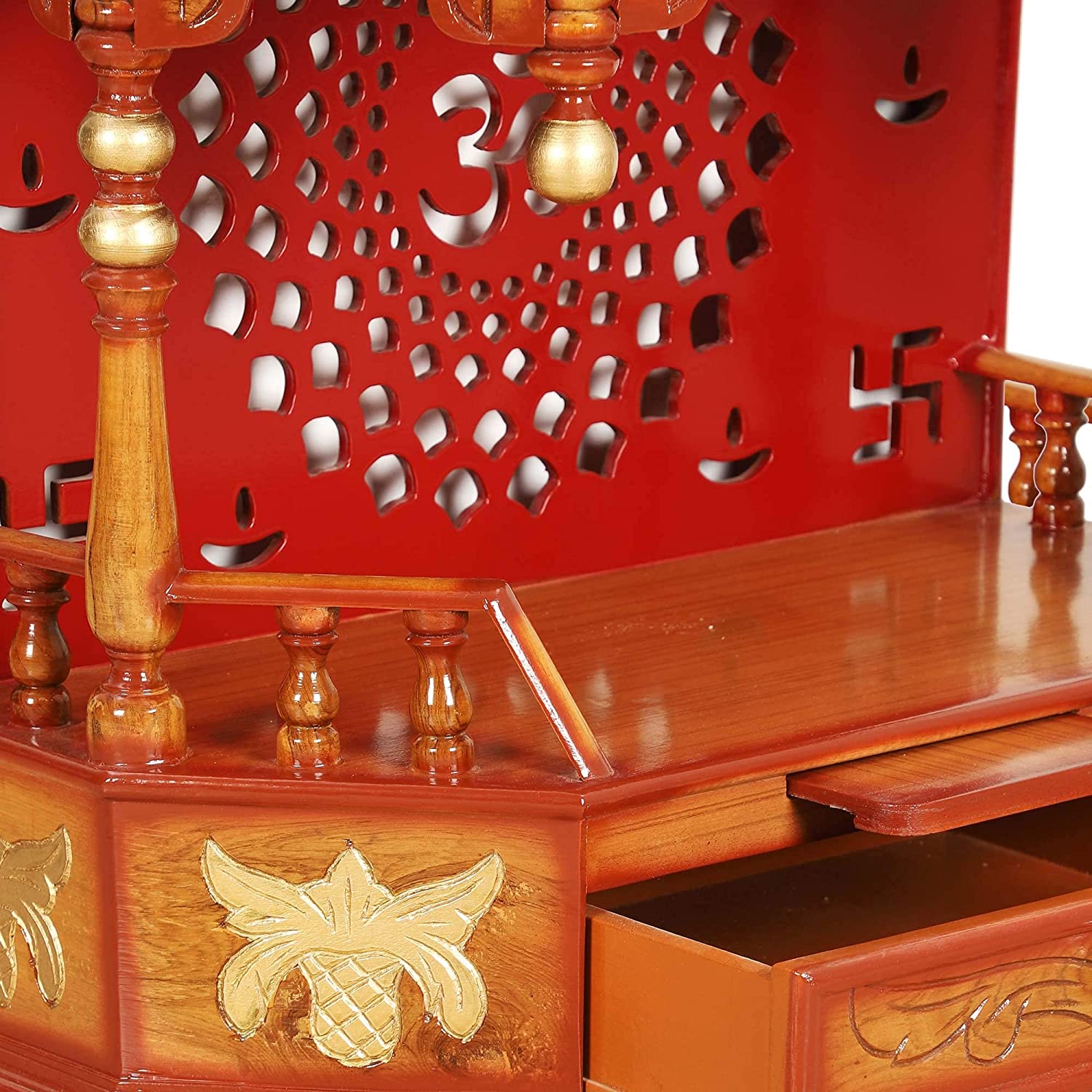 Solid Teak Wood Pooja Mandir Without Door Wall Hanging Home
