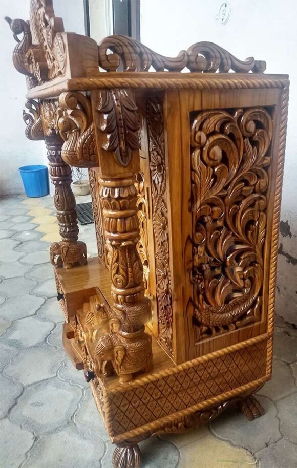 Peacock Design Door Temple Teak Wood Wooden Temple/Pooja Mandir/Mandapam/Home Temple/Wooden Temple/Home Temple/Pooja Mandir/Temple for Home/Office Temple home decor - Image 4