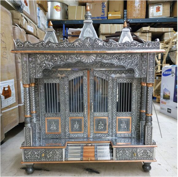 Home Temple, Office Temple, Ghar Mandir, Puja Ghar, Handmade Temple, Indian Handicraft for Puja, Pooja Mandir, Home Decor for Hindu, Silver, Large - Image 3