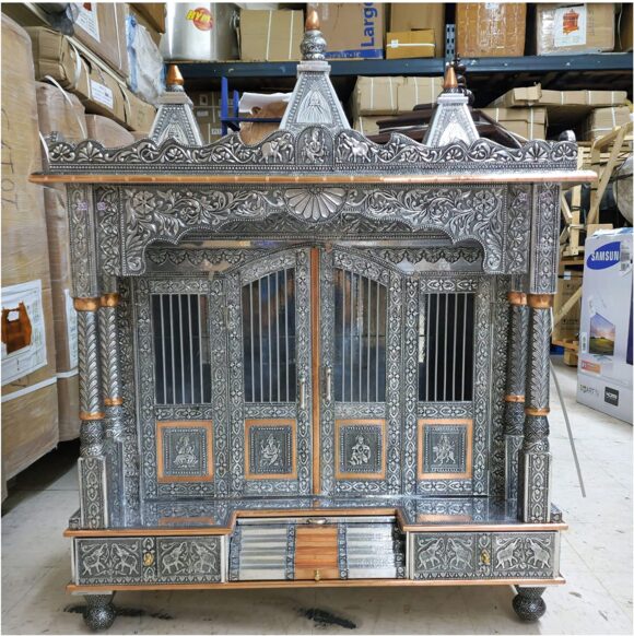 Home Temple, Office Temple, Ghar Mandir, Puja Ghar, Handmade Temple, Indian Handicraft for Puja, Pooja Mandir, Home Decor for Hindu, Silver, Large - Image 2